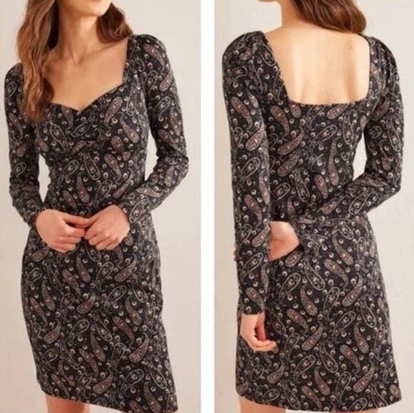 Boden Dresses & Skirts - Boden Womens Sweetheart Jersey Mini Dress 10R Blue Paisley Long Sleeve Cotton
